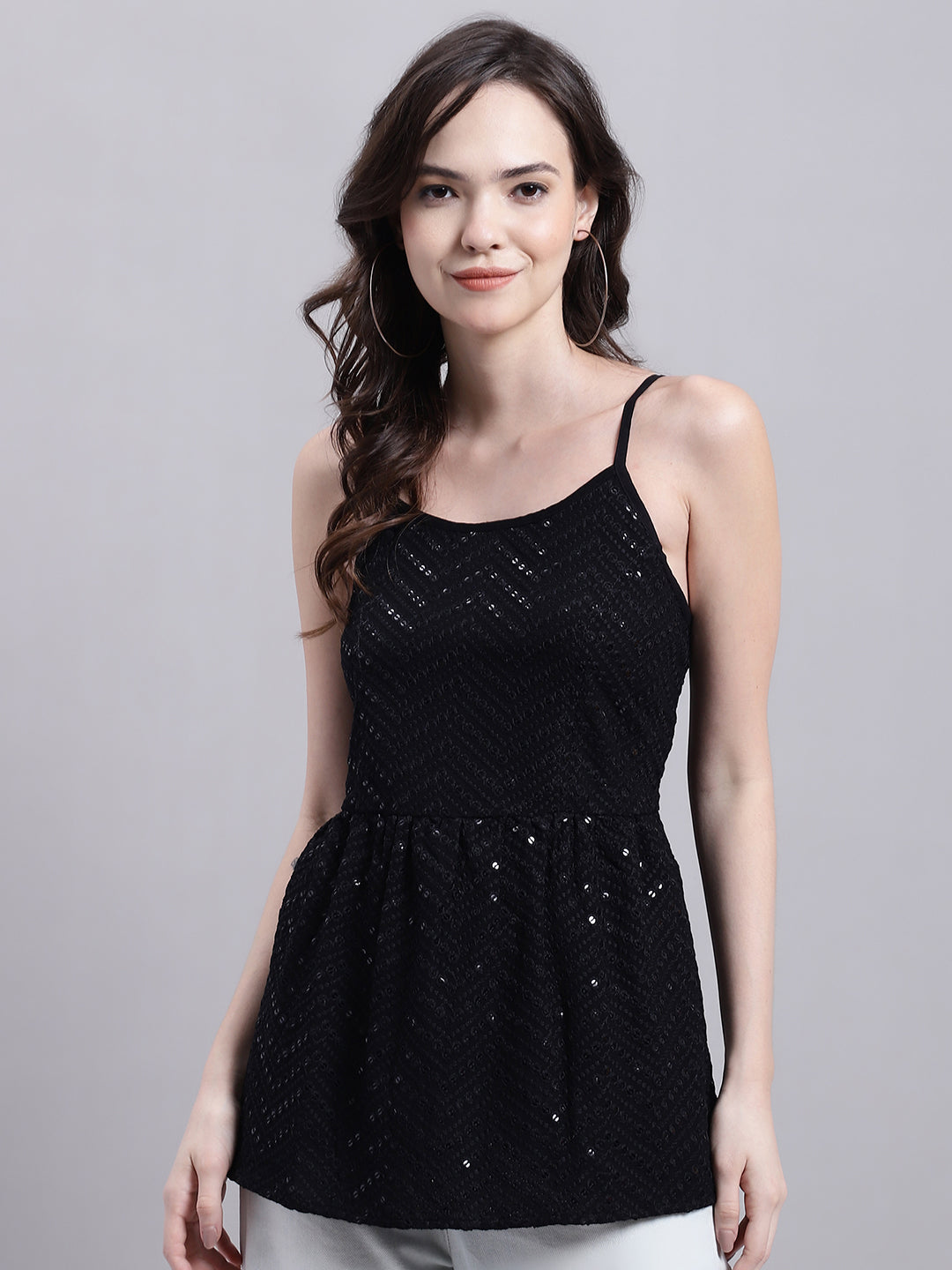 Jainish Women's WoBlack Chikankari Sequen Work Empire Top