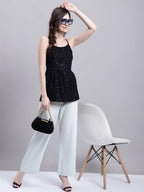Jainish Women's WoBlack Chikankari Sequen Work Empire Top