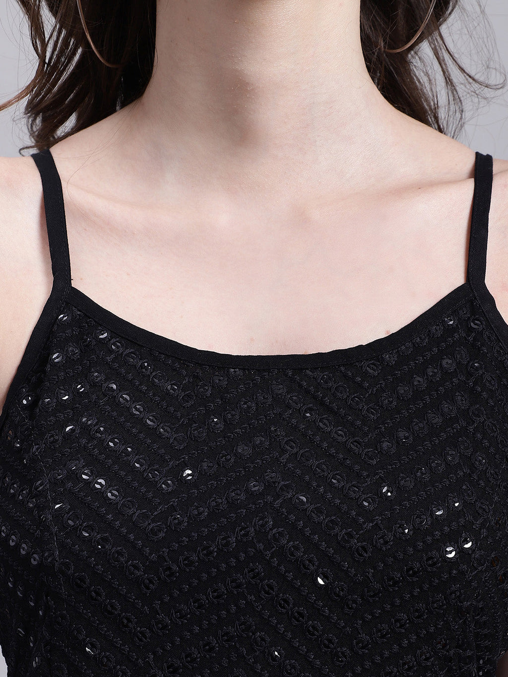 Jainish Women's WoBlack Chikankari Sequen Work Empire Top