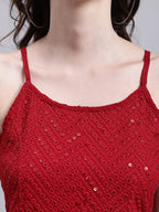Jainish Women's WoMaroon Chikankari Sequen Work Empire Top