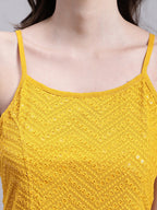 Jainish Women's WoMustard Chikankari Sequen Work Empire Top