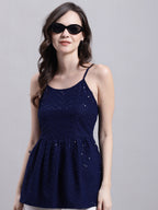 Jainish Women's WoNavy Blue Chikankari Sequen Work Empire Top