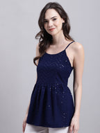 Jainish Women's WoNavy Blue Chikankari Sequen Work Empire Top