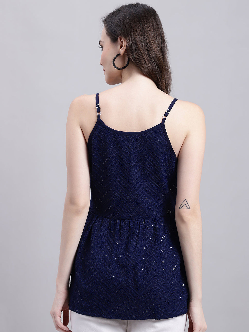 Jainish Women's WoNavy Blue Chikankari Sequen Work Empire Top