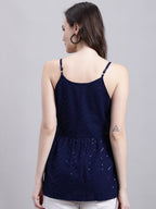 Jainish Women's WoNavy Blue Chikankari Sequen Work Empire Top