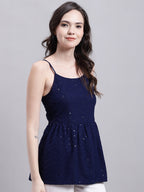 Jainish Women's WoNavy Blue Chikankari Sequen Work Empire Top