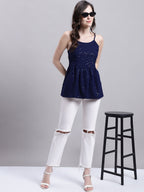 Jainish Women's WoNavy Blue Chikankari Sequen Work Empire Top