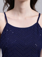 Jainish Women's WoNavy Blue Chikankari Sequen Work Empire Top