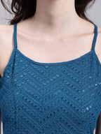 Jainish Women's WoPeacock Blue Chikankari Sequen Work Empire Top