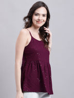 Jainish Women's WoPurple Chikankari Sequen Work Empire Top