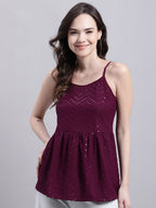 Jainish Women's WoPurple Chikankari Sequen Work Empire Top