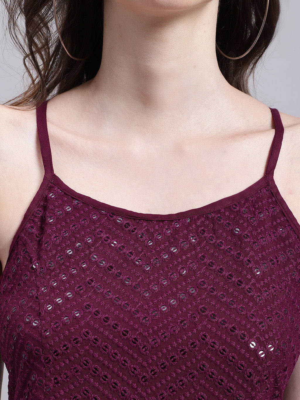 Jainish Women's WoPurple Chikankari Sequen Work Empire Top