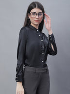 Jainish Women's Black Solid Shirt Style Top