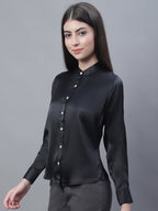 Jainish Women's Black Solid Shirt Style Top