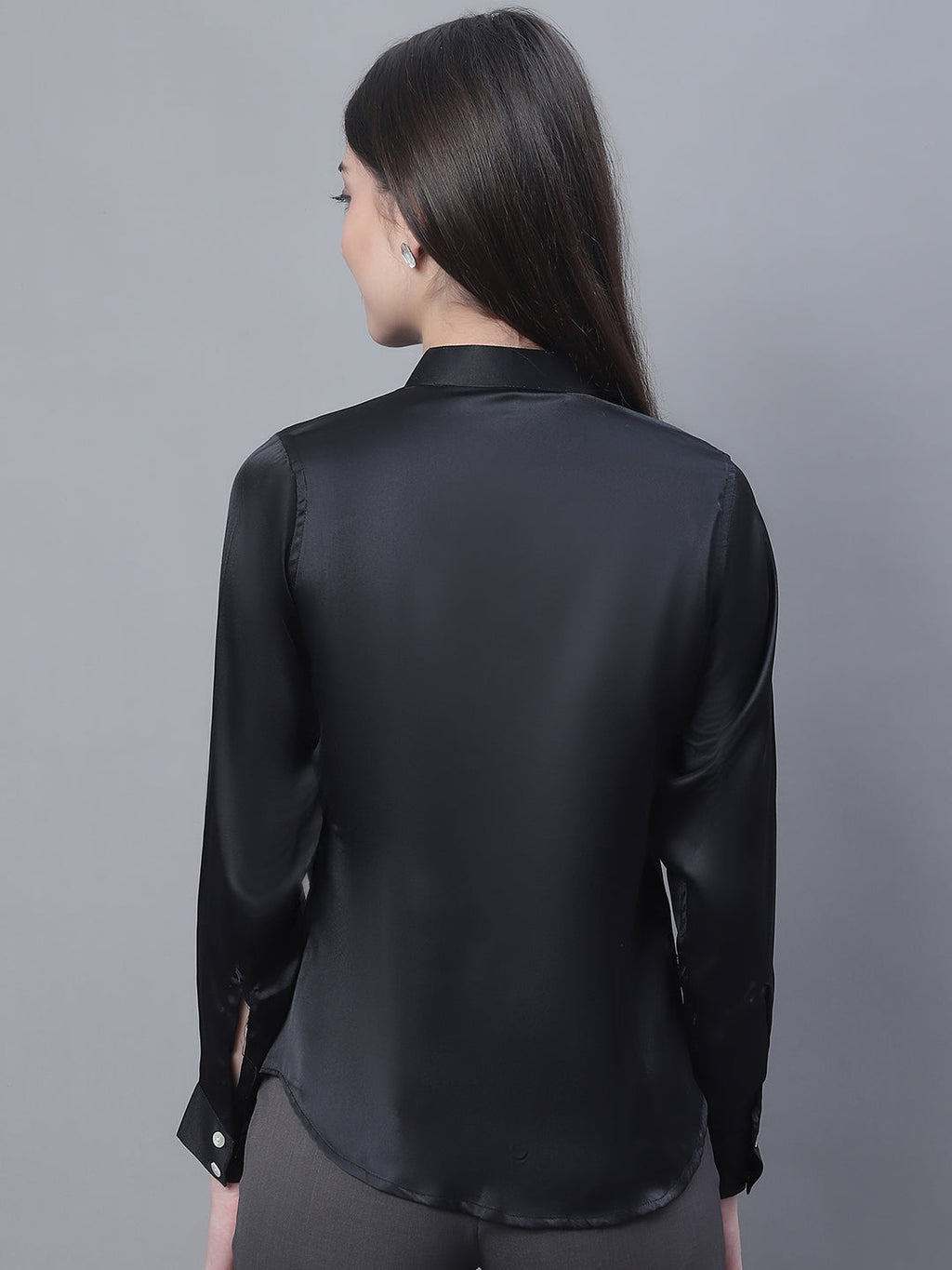 Jainish Women's Black Solid Shirt Style Top