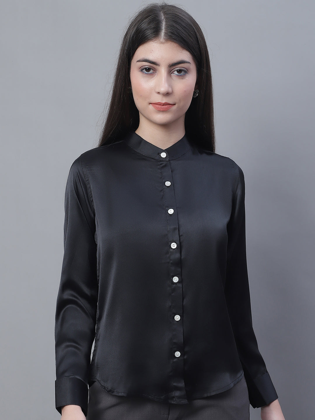 Jainish Women's Black Solid Shirt Style Top