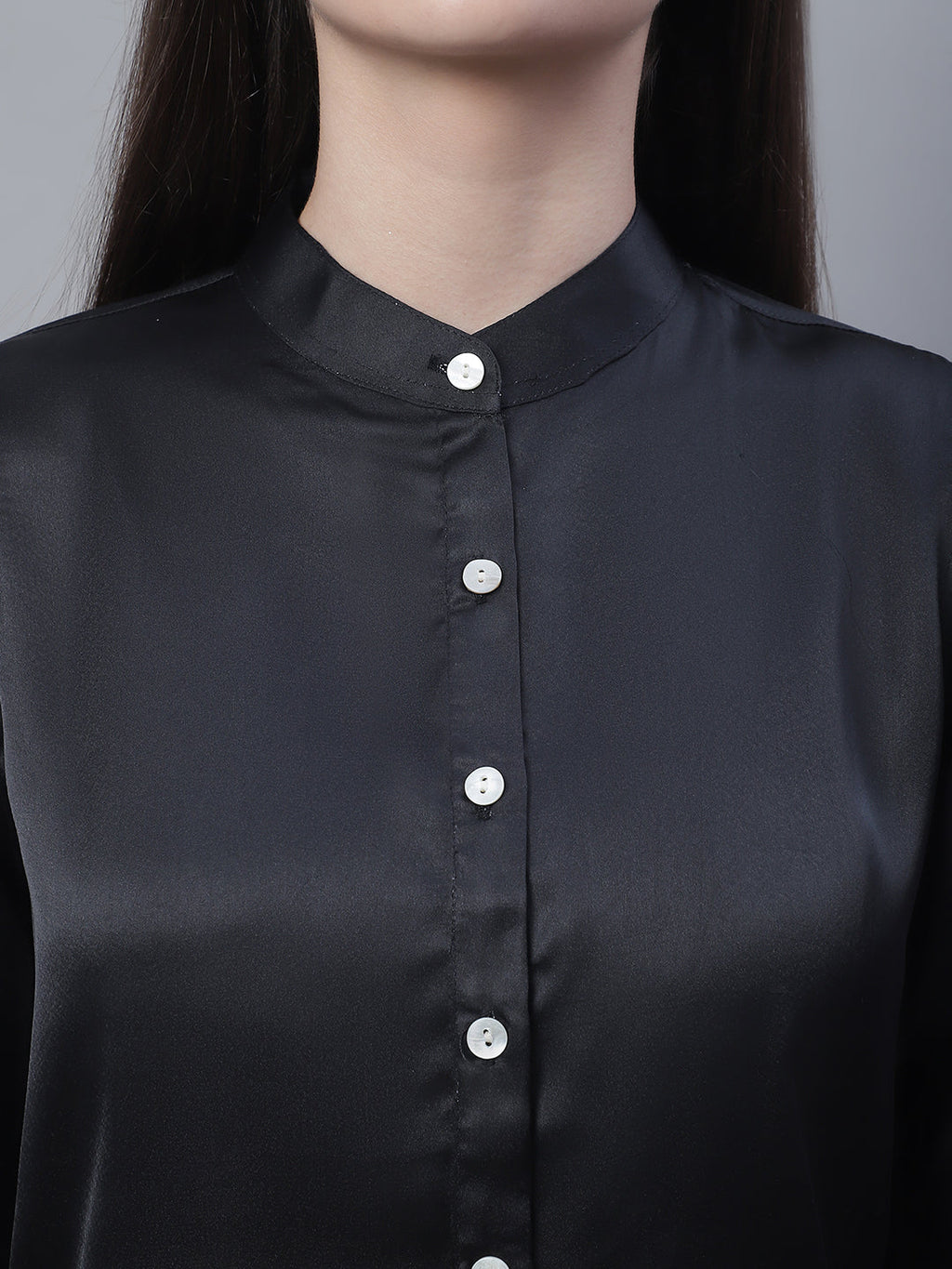 Jainish Women's Black Solid Shirt Style Top