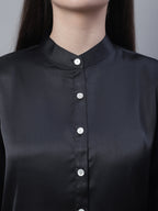 Jainish Women's Black Solid Shirt Style Top