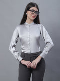 Jainish Women's Grey Solid Shirt Style Top