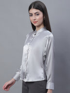 Jainish Women's Grey Solid Shirt Style Top