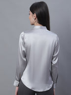 Jainish Women's Grey Solid Shirt Style Top