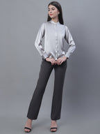 Jainish Women's Grey Solid Shirt Style Top