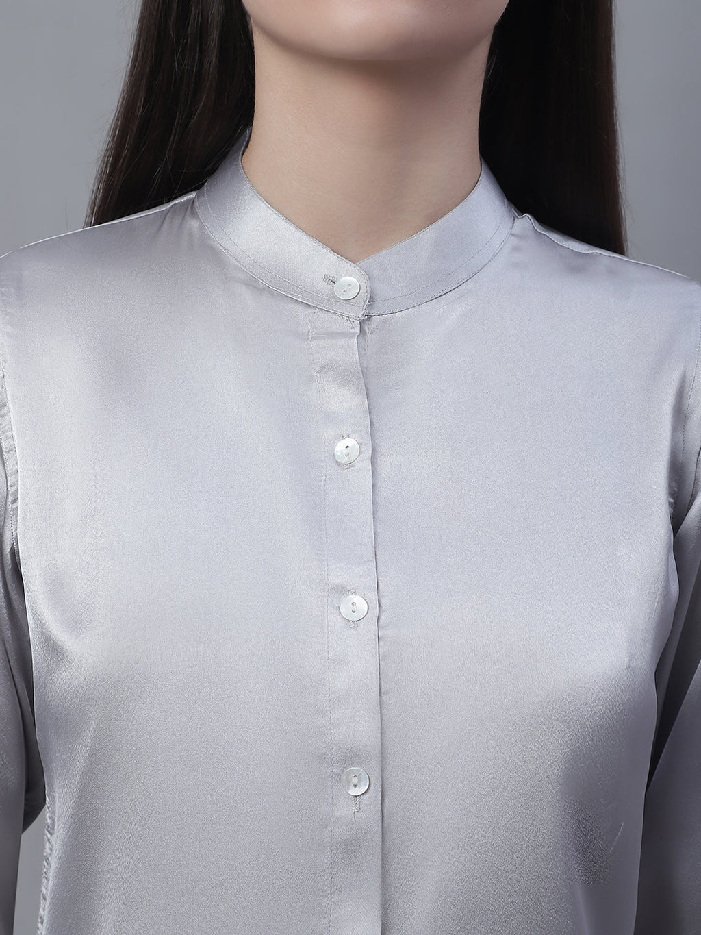 Jainish Women's Grey Solid Shirt Style Top