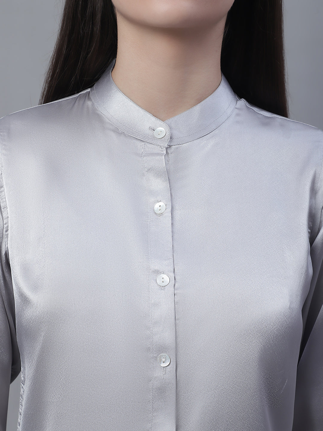 Jainish Women's Grey Solid Shirt Style Top