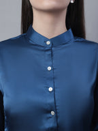 Jainish Women's Blue Solid Shirt Style Top