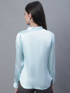 Jainish Women's Sky Blue Solid Shirt Style Top