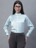 Jainish Women's Sky Blue Solid Shirt Style Top
