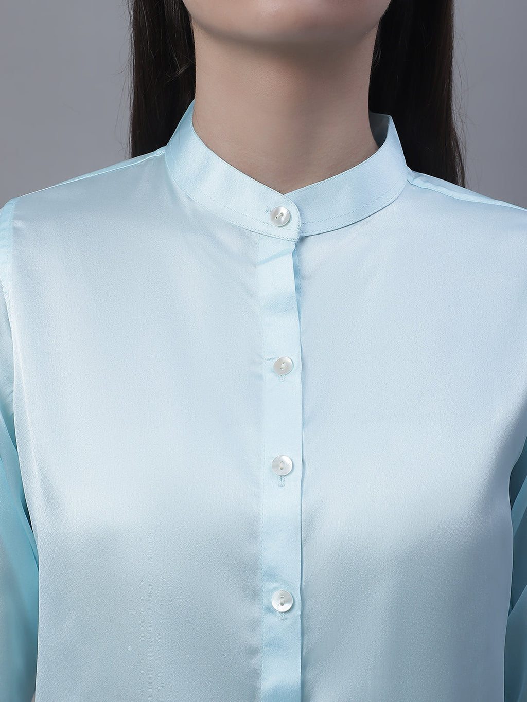 Jainish Women's Sky Blue Solid Shirt Style Top