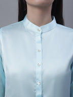 Jainish Women's Sky Blue Solid Shirt Style Top