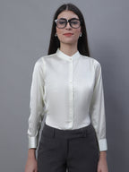 Jainish Women's White Solid Shirt Style Top