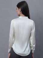 Jainish Women's White Solid Shirt Style Top