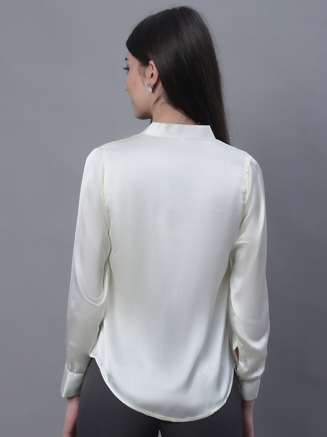 Jainish Women's White Solid Shirt Style Top
