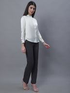 Jainish Women's White Solid Shirt Style Top