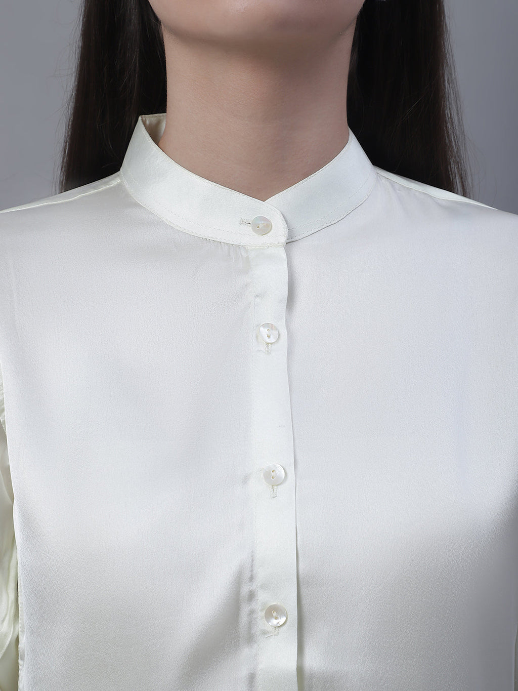 Jainish Women's White Solid Shirt Style Top