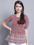 Jainish Women's WoChikankari & Sequins Work Empire Top - Maroon
