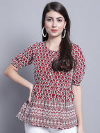 Jainish Women's WoChikankari & Sequins Work Empire Top - Maroon