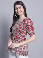 Jainish Women's WoChikankari & Sequins Work Empire Top - Maroon