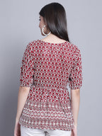 Jainish Women's WoChikankari & Sequins Work Empire Top - Maroon