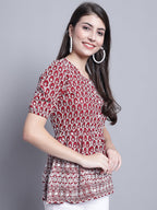 Jainish Women's WoChikankari & Sequins Work Empire Top - Maroon