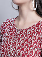 Jainish Women's WoChikankari & Sequins Work Empire Top - Maroon