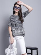 Jainish Women's WoChikankari & Sequins Work Empire Top - Navy Blue