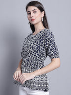 Jainish Women's WoChikankari & Sequins Work Empire Top - Navy Blue