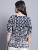 Jainish Women's WoChikankari & Sequins Work Empire Top - Navy Blue