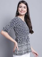 Jainish Women's WoChikankari & Sequins Work Empire Top - Navy Blue