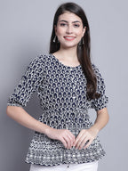 Jainish Women's WoChikankari & Sequins Work Empire Top - Navy Blue
