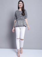 Jainish Women's WoChikankari & Sequins Work Empire Top - Navy Blue